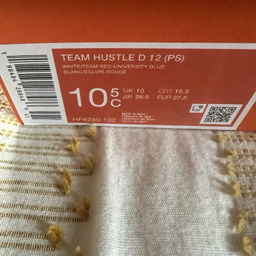 Nike Team Hustle D12 (PS) White Team Red University Blue Little Kids Size 10.5C